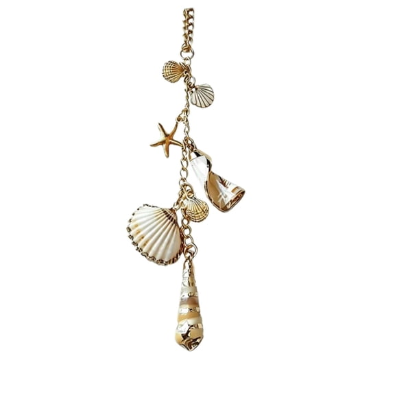 Seashells Car Mirror Hanging Accessories, Cute Coastal Themed Rearview Mirror Accessories with Starfish and Conchas, Handmade Boho Ocean Style Car Accessories, Coastal Pendant Ornament for Women