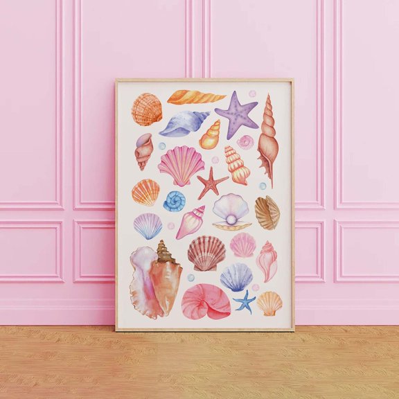 Seashells Coastal Wall Art Print, Unframed Paper Poster 8x10in