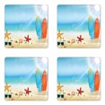thumbnail image 1 of Seashells Coaster Set of 4, Holiday Theme Sunglasses Beach Summer Surfboard Daytime Sunny Starfish Seashells, Square Hardboard Gloss Coasters, Standard Size, Multicolor, by Ambesonne, 1 of 2