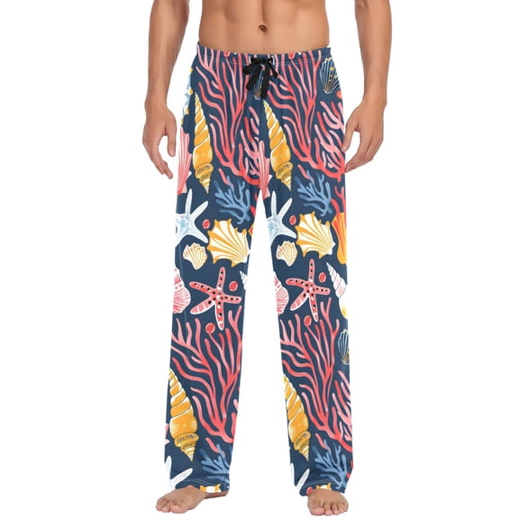 Seashells Corals and Starfishes Men's Pajama Pants Cotton Long Sleepwear Lounge Pants XL