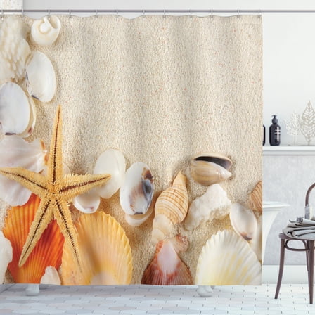 Ambesonne Romantic Shower Curtain, Seashells Starfish, 69"Wx70"L, Beige Ivory Cream