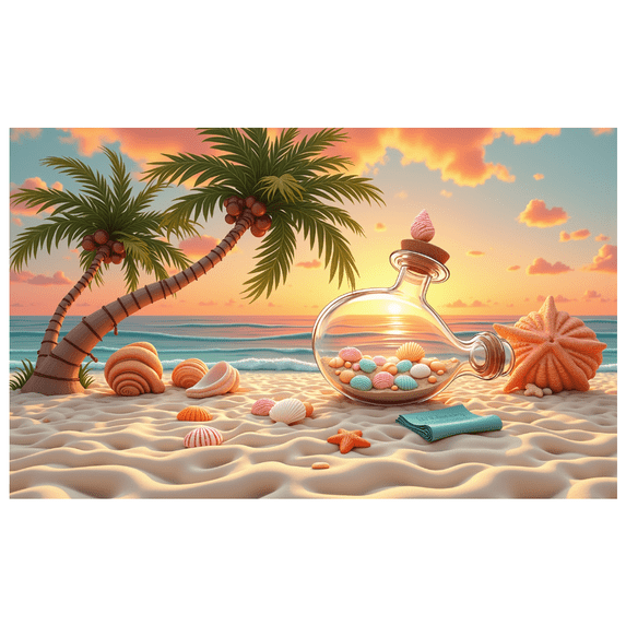 Seashells Decoration Beach Landscape Coastal Scenery Sunset Art Summer Vibes for Relaxing Resorts Holiday Parties Ocean Views
