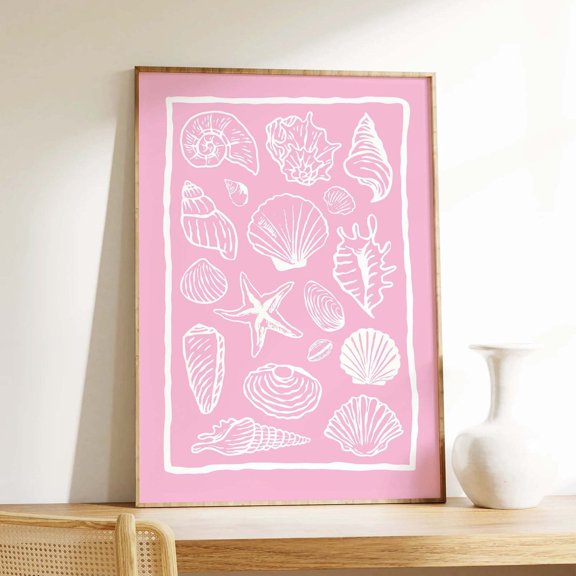 Seashells Design2 Poster Cute Summer Art Girly Wall Trendy Beach House Decor Coastal Design2 Poster, Unframed Size 8x12