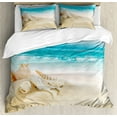 thumbnail image 1 of Seashells Duvet Cover Set King Size, Pastel Toned Beach Scene with Sand and Waves Summer Season Holiday Vacation Theme, Decorative 3 Piece Bedding Set with 2 Pillow Shams, Multicolor, by Ambesonne, 1 of 3