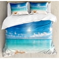 thumbnail image 1 of Seashells Duvet Cover Set, Seashells and Pearls on Sandy Beach Tropical Ocean Dreamiest Coastal, Decorative 3 Piece Bedding Set with 2 Pillow Shams, Queen Size, Turquoise and Cream, by Ambesonne, 1 of 3