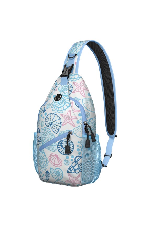 Seashells and Fish Print Trendy Sling Backpack for Outdoor Enthusiasts with Multi-Functional Design Lightweight and Durable for Travel Photography and Shopping