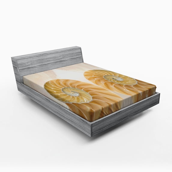 Seashells Fitted Sheet, Close-up Inside out 2 Sides of Seashell Geometric Mirrored Symmetric Vision, Soft Decorative Fabric Bedding, Full Size, Cream White, by Ambesonne