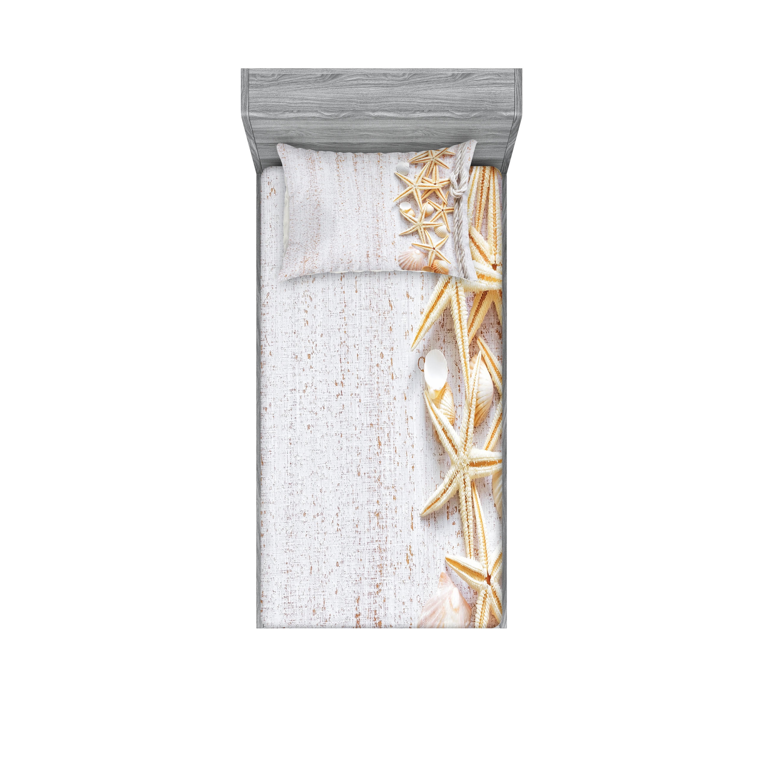 Seashells Fitted Sheet & Pillow Sham Set, Starfish Marine in Vertical ...