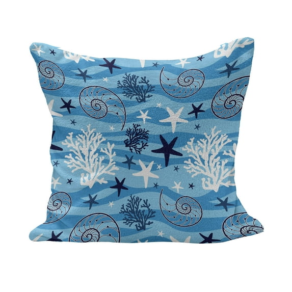 Seashells Fluffy Throw Pillow Cushion Cover, Nautical Underwater Universe Design of All Creatures Scallop Motif Illustration, Decorative Square Accent Pillow Case, 28" x 28", Blue White, by Ambesonne