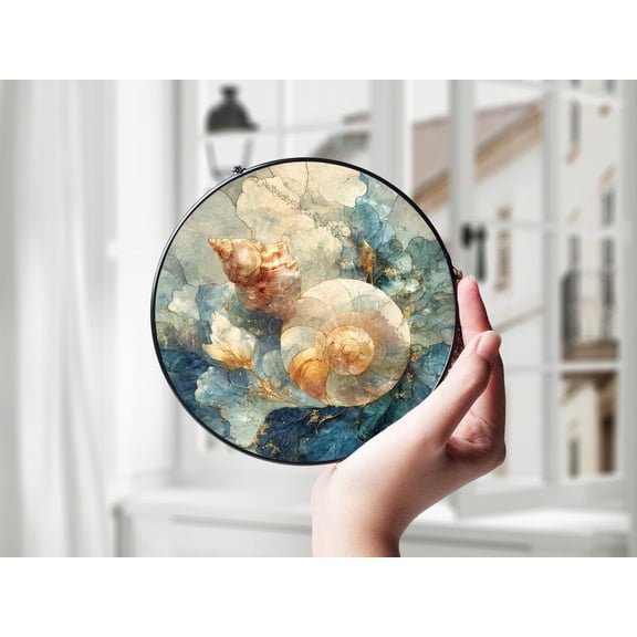 Seashells Glass Suncatcher: Coastal Window Decor, Suncatcher Window Hanging, 7.9 in
