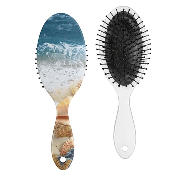 Seashells Hair Brush - Gentle Anti-Frizz Round Bristle Brush for Wet & Dry Hair, Scalp Massage Tool with Durable Marine Design