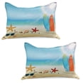 thumbnail image 1 of Seashells Knitted Quilt Pillowcover Set of 2, Holiday Theme Sunglasses Beach Summer Surfboard Daytime Sunny Starfish Seashells, Standard Queen Pillow Sham Bedroom, 30" x 20", Multicolor, by Ambesonne, 1 of 1