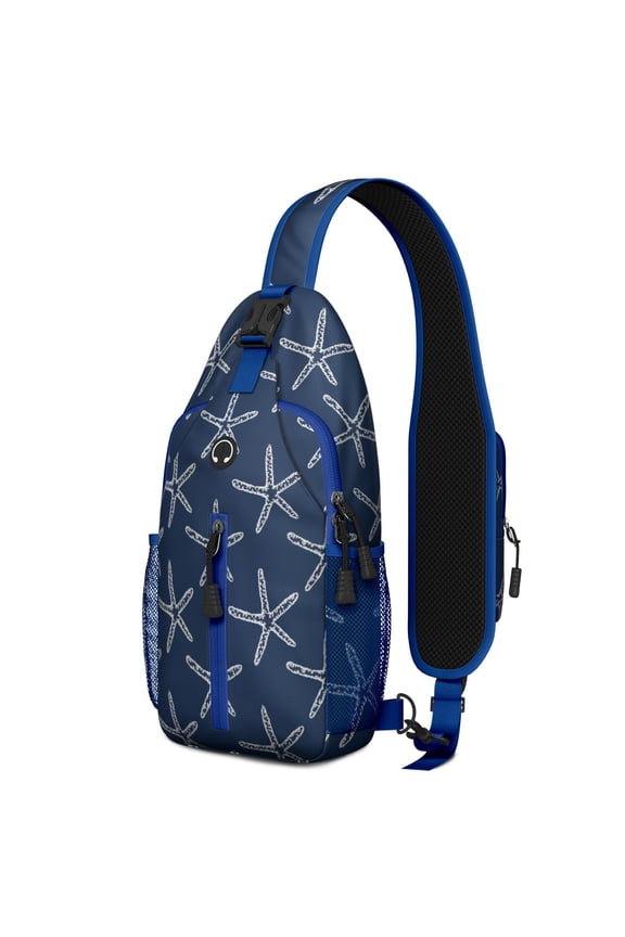 Seashells and Mermaid Nautical Sling Bag with Tropical Coral and Marine Creatures Print, Lightweight Crossbody Backpack, Adjustable Strap, Durable for Seaside and City Use