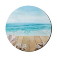 thumbnail image 1 of Seashells Mouse Pad for Computers, Wooden Boardwald Sunshine Vacations Beach Theme, Round Non-Slip Thick Rubber Modern Gaming Mousepad, 8" Round, Pale Brown Beige, by Ambesonne, 1 of 2
