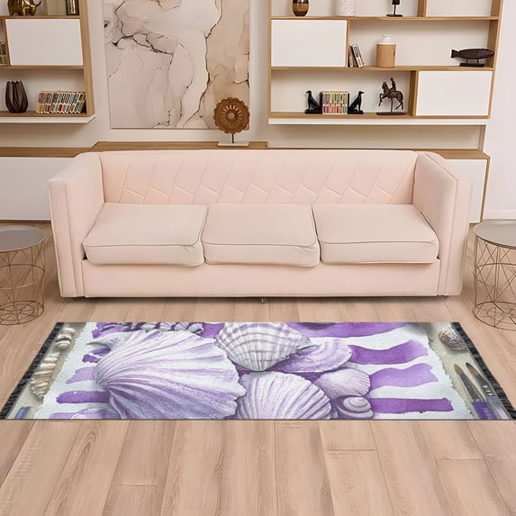 Seashells Painting Runner Rug Non-Slip Area Rugs Linen Washable Non Shedding for Kitchen Bedroom Carpet