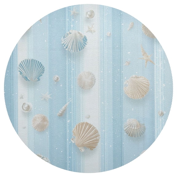 Seashells Pearls on Light Blue Background PVC Round Grid Placemat Table Mat 1 Pc 15.4" x 15.4"