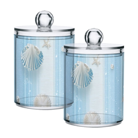 Seashells Pearls on Light Blue Background Translucent Plastic Cans Storage Canisters with Lid Set of 2