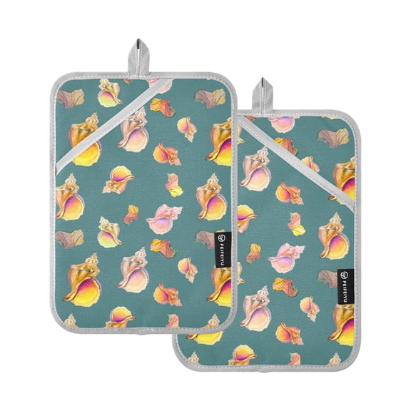 ALAZA Seashells Pot Holders Set of 2 Heat Resistant Kitchen Oven Mitts