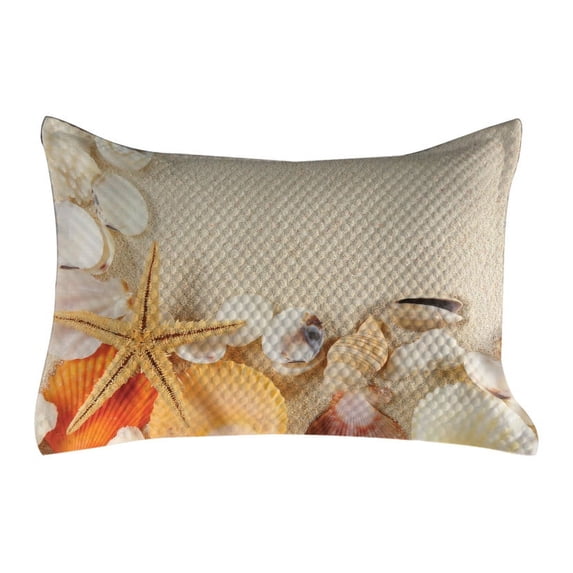 Seashells Quilted Pillowcover, Group of Seashells Starfish on the Sand Romantic Travel Destination Nature, Standard King Size Accent Pillow Cover Bedroom, 36" x 20", Beige Ivory Cream, by Ambesonne