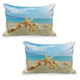 thumbnail image 1 of Seashells Quilted Pillowcover Set of 2, Summer Beach Theme and Sand with Rays in the Sky Clouds Seaside Marine, Standard Queen Size Pillow Cover Bedroom, 30" x 20", Aqua Ivory Mustard, by Ambesonne, 1 of 1