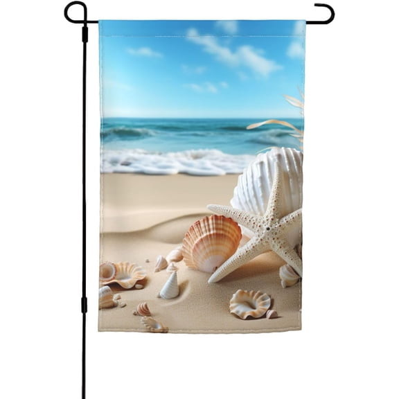 Seashells Sand Garden Flag 12x18 in Indoor Outdoor Double Sided Flag Vivid Color and Fade proof - Small Yard Flags for Outside Holiday Banner Wall Art Hanging Poster