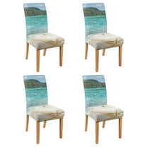 Seashells and Sand Inspired Dining Chair Covers Set of 4, Stretch Washable Polyester Kitchen Slipcovers, Removable Seat Protector for Coastal or Vintage Decor