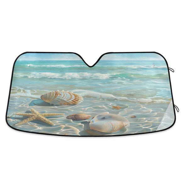 Seashells Sea Stars Beach Car Windshield Sun Shade Foldable Car Front Window Visor Heat and UV Protection 53x23.5