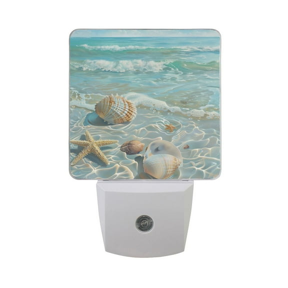 Seashells Sea Stars Beach Night Light 2 Pack LED Nightlight Plug into Wall Dusk to Dawn Sensor Soft White