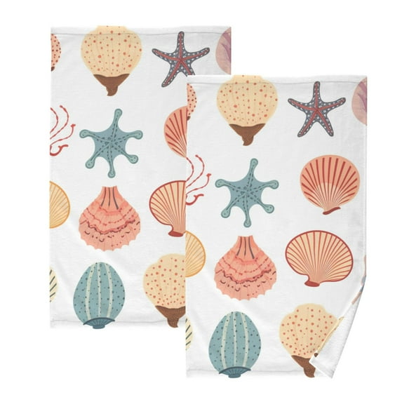 Seashells Seastars Cotton Face Towels Sets Absorbent Hand Towel 2 PCs Soft Towel for Bathroom Kitchen Hotel Decoration