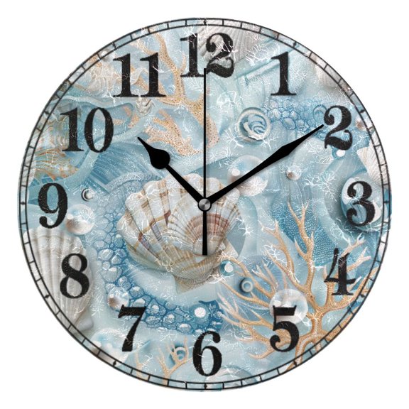 Seashells Seaweed Bubbles Silent Wall Clock 10" Non-Ticking Battery Clock