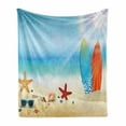 thumbnail image 1 of Seashells Soft Flannel Fleece Blanket, Holiday Theme Sunglasses Beach Summer Surfboard Daytime Sunny Starfish Seashells, Cozy Plush for Indoor and Outdoor Use, 70" x 90", Multicolor, by Ambesonne, 1 of 5