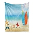 thumbnail image 1 of Seashells Soft Flannel Fleece Blanket, Holiday Theme Sunglasses Beach Summer Surfboard Daytime Sunny Starfish Seashells, Cozy Plush for Indoor and Outdoor Use, 50" x 70", Multicolor, by Ambesonne, 1 of 5