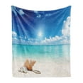 thumbnail image 1 of Seashells Soft Flannel Fleece Blanket, Seashells and Pearls on Sandy Beach Tropical Ocean Dreamiest Coastal Charm, Cozy Plush for Indoor and Outdoor Use, 70" x 90", Turquoise Cream, by Ambesonne, 1 of 6