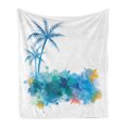 thumbnail image 1 of Seashells Soft Flannel Fleece Blanket, Summer View Watercolors Coconut Palm Trees and Splashes Hiding Starfishes Print, Cozy Plush for Indoor and Outdoor Use, 70" x 90", Blue White, by Ambesonne, 1 of 5