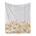 thumbnail image 1 of Seashells Soft Flannel Fleece Throw Blanket, Sea Shells on Timber Pattern Tropical Honeymoon Getaways Classic Marine Theme, Cozy Plush for Indoor and Outdoor Use, 50" x 70", Pearl Ivory, by Ambesonne, 1 of 5