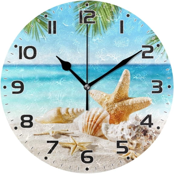 Seashells Starfish Beach Wall Clock Non Ticking Silent Art Clock for Living Room Bedroom Office School Home Decor