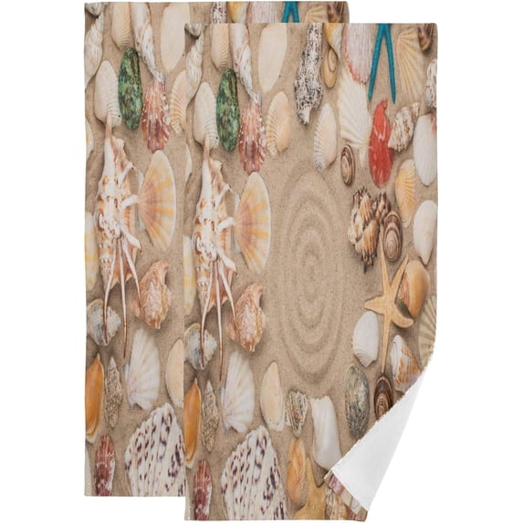Seashells Starfish Conch Kitchen Hand Towels 2 PCS, Beach Sand Circle Fingertip Bath Towels Ultra Soft and Highly Absorbent, Decorative Face Towels Dish Washcloths, 28.3"x14.4"