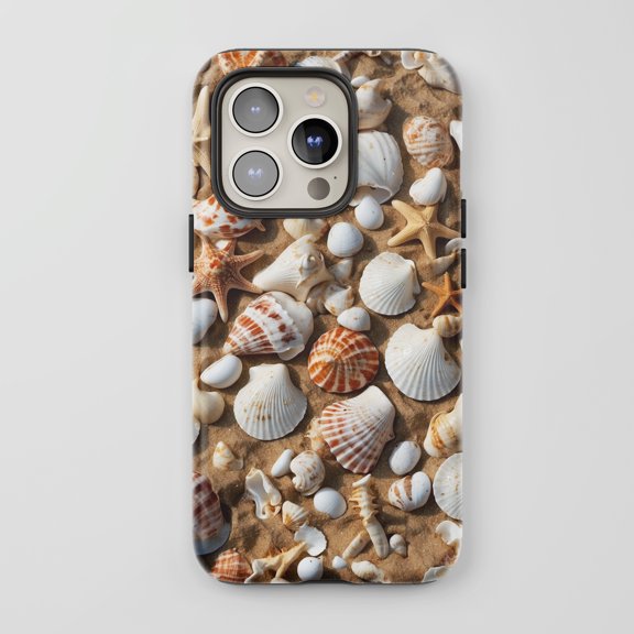 Seashells Starfish For All iPhone Series Protective Phone Case Beach Sand White
