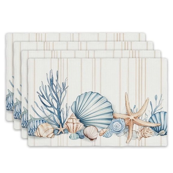 Seashells And Starfish Ocean-Themed Placemats, Set of 4 - Kitchen Table Mats, (12 Inches X 18 Inches) Suitable for Home, Kitchen, Gatherings, And Birthday Decorations
