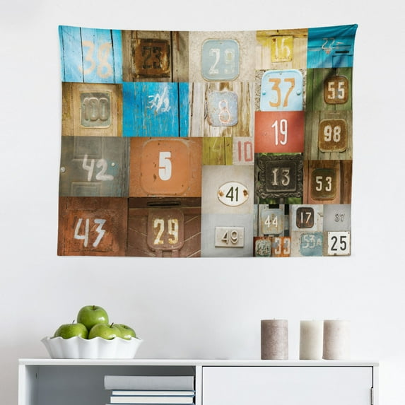 Seashells Tapestry, Faded Style Distressed Backdrop with Seashells Underwater Marine Theme, Fabric Wall Hanging Decor for Bedroom Living Room Dorm, 2 Sizes, Yellow Teal, by Ambesonne