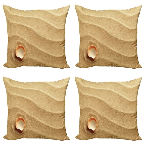 Ambesonne Animal Throw Pillow Cover 4 Pack, Seashells Yellow Sand, 24", Sand Brown