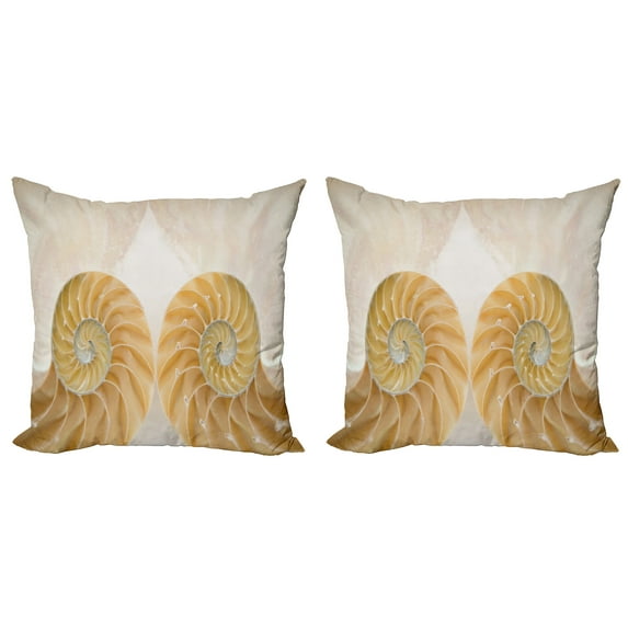Ambesonne Geometric Throw Pillow Cover 2 Pack, Symmetrical Seashells, 18", Cream White