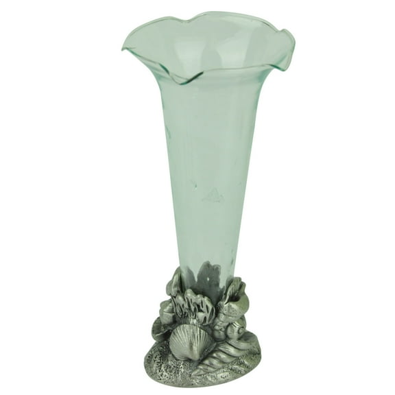 Seashells Vase Flower Holder Blown Glass Cast Metal Pewter Home Office Dcor