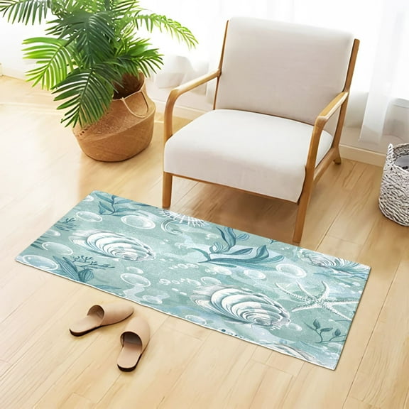 Seashells Water Plants Bubbles Plush Carpet Non Slip Runner Rug Absorbent Bath Mat 39" x 20"