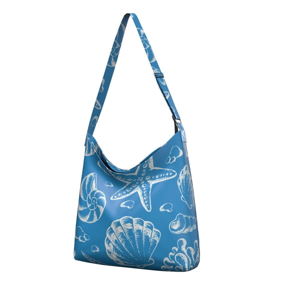 Seashells and Coral Canvas Tote Bag – Vintage Starfish and Seahorse Design with Nautical Beach and Ocean Marine Life, Reusable and Foldable