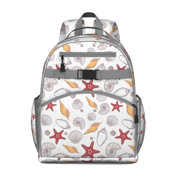 Seashells and Starfish Students Backpack with Seahorse, Fish, Tropical Ocean Creatures, Nautical Coral and Vintage Beach Seaside Design for Travel