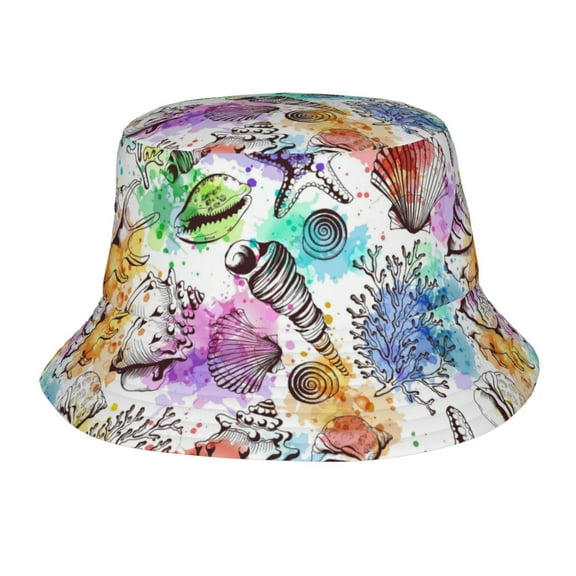 Seashells, corals and starfishes Vintage Bucket Hat for Men Women Fisherman Outdoor Summer Travel Hiking Caps