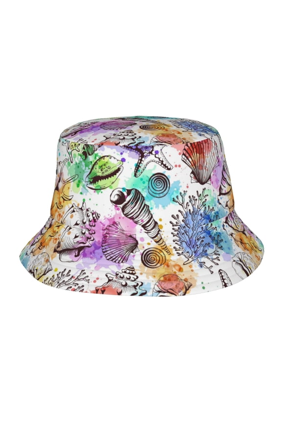 Seashells, corals and starfishes Vintage Bucket Hat for Men Women Fisherman Outdoor Summer Travel Hiking Caps