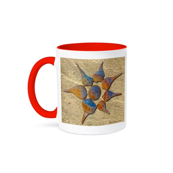 3dRose, Seashells in the Sand , 15oz Two-Tone Red Mug