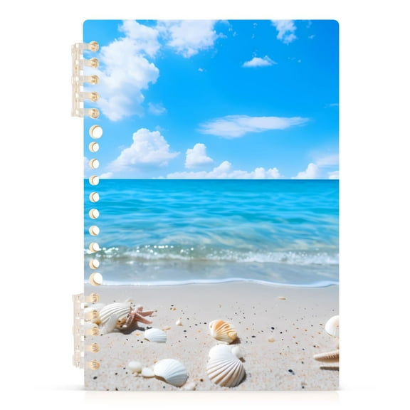 Seashells on Beach Blue Sky Spiral Journal Notebook College Ruled Notebook 8.3" x 5.7" A5 Lined Thick Paper Page